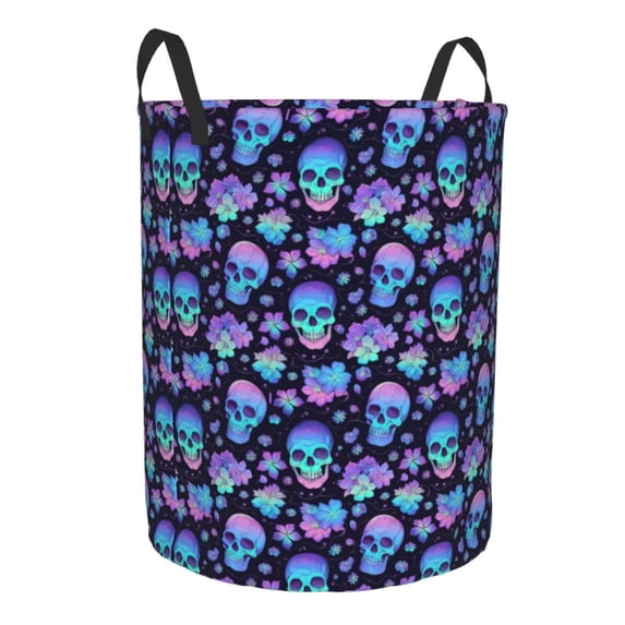 Lsque Skull flower funny pattern Laundry Hamper Basket, Tall Woven Rope Hamper Basket for Clothes, Lightweight Storage Basket, Collapsible Waterproof-Medium