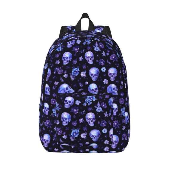 Lsque Skull flower leaf purple Pattern Canvas Daypack, Durable Backpack, High-quality Versatile Backpack,Vintage Compact Backpack-Small