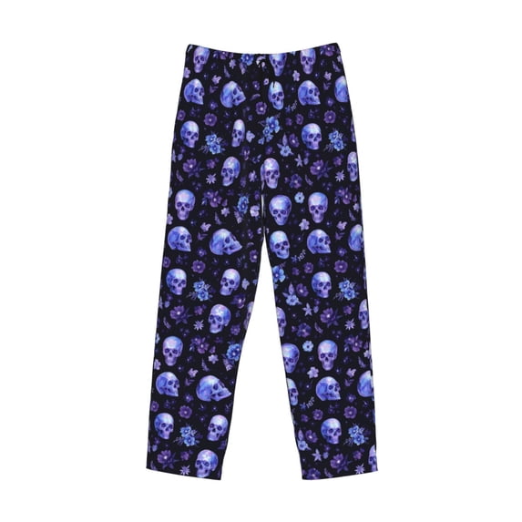 Lsque Skull flower leaf purple Print Men's Pajama Pants, Lounge Pant - Comfortable Home Wear,Elastic Waistband, Stylish Design-Medium