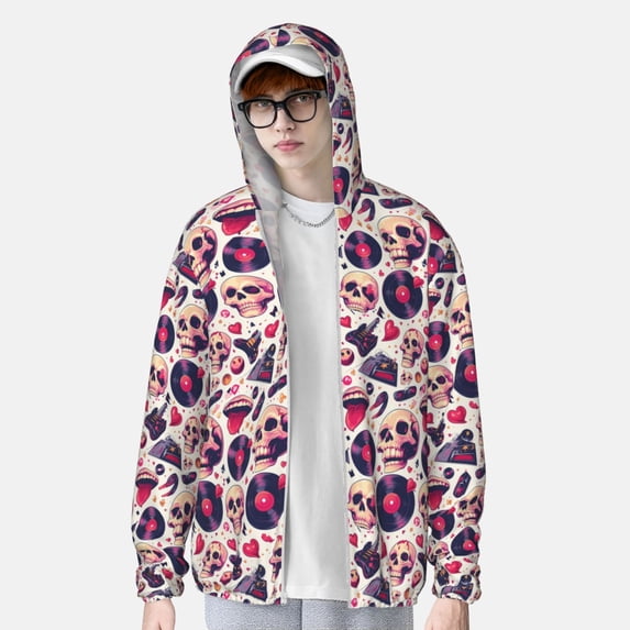 Lsque Skull lips record Guitar UPF 50+ Lightweight Sun Protection Men's Women's Long Sleeve Shirt, Hoodie Performance -Small
