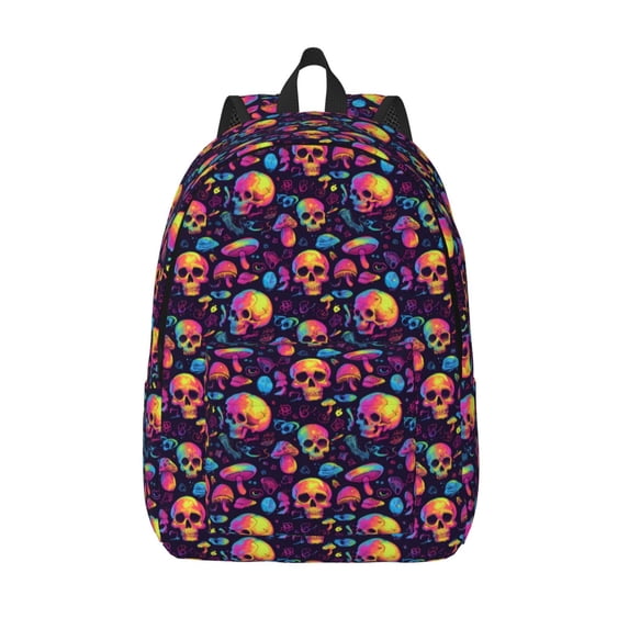 Lsque Skull mushroom Pattern Canvas Daypack, Durable Backpack, High-quality Versatile Backpack,Vintage Compact Backpack-Medium