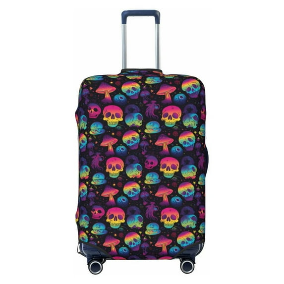 Lsque Skull mushroom colorful Printed Luggage Cover, Travel Luggage Protector,Scratch and Dirt Resistant, Fits 18-32 Inch Luggage - X-Large