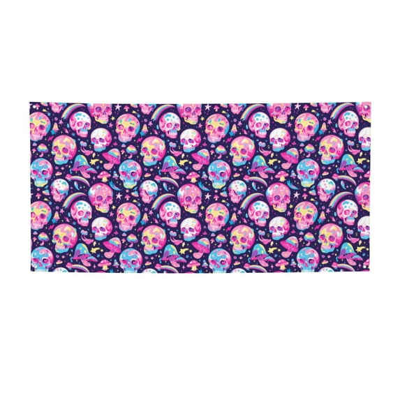 Lsque Skull mushroom colorful cute Pattern Party Banner, Festive Banner , Holiday Celebrations and Events for Carnival Birthday Party Festival Decorations-Medium