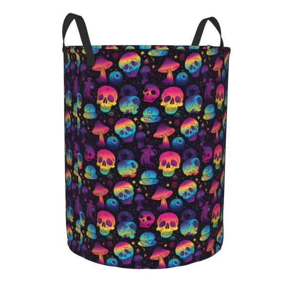 Lsque Skull mushroom colorful pattern Laundry Hamper Basket, Tall Woven Rope Hamper Basket for Clothes, Lightweight Storage Basket, Collapsible Waterproof-Medium
