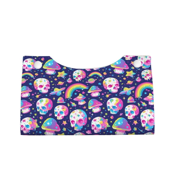 Lsque Skull mushroom rainbow space Printed Long Tissue Box Cover Holder, Facial Paper Organizer Dispenser,Triangle with Bottom Belt, PVC Leather Decorative Organizer