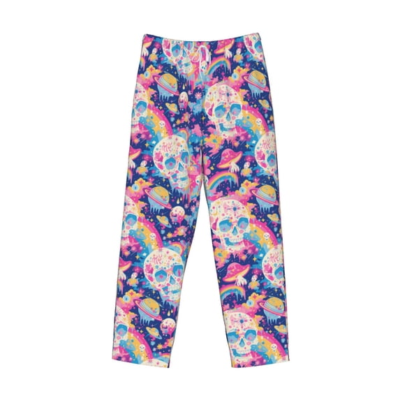 Lsque Skull rainbow color space Print Men's Pajama Pants, Lounge Pant - Comfortable Home Wear,Elastic Waistband, Stylish Design-Small