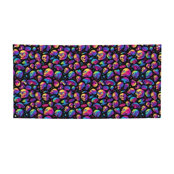 Lsque Skull rainbow star mushroom Pattern Party Banner, Festive Banner , Holiday Celebrations and Events for Carnival Birthday Party Festival Decorations-Small