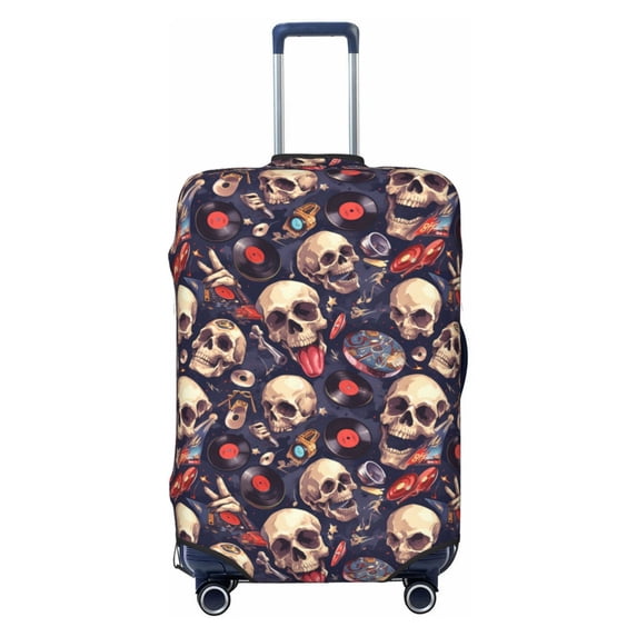 Lsque Skull record rock Printed Luggage Cover, Travel Luggage Protector,Scratch and Dirt Resistant, Fits 18-32 Inch Luggage - X-Large