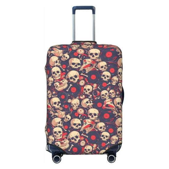 Lsque Skull rock music record Printed Luggage Cover, Travel Luggage Protector,Scratch and Dirt Resistant, Fits 18-32 Inch Luggage - Large