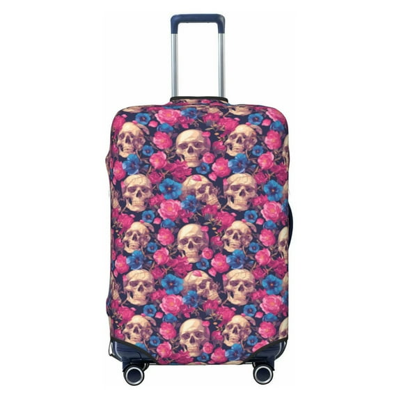 Lsque Skull rose blue flower Printed Luggage Cover, Travel Luggage Protector,Scratch and Dirt Resistant, Fits 18-32 Inch Luggage - Medium