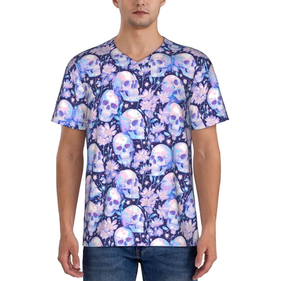 Lsque Skull star crystal Pattern Mens Polo Golf Shirts Funny Graphics Shorts Sleeve Button Shirts Baseball T-shirt-X-Large