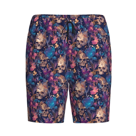 Lsque Skull starry sky flower Mens Sleep Pajama Shorts,Short Pajama Pants, Cotton Ultra-Soft Knit-Large