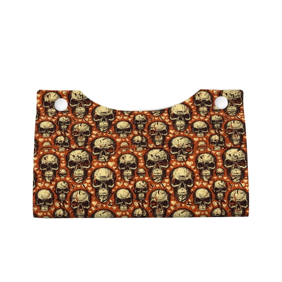Lsque Skulls And Hearts Printed Long Tissue Box Cover Holder, Facial Paper Organizer Dispenser,Triangle with Bottom Belt, PVC Leather Decorative Organizer