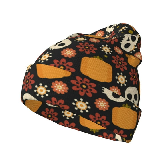 Lsque Skulls Pattern Knitted Beanie, Unisex Winter Hat, Knit Hat Winter Beanies Thick Fisherman Beanies Cuffed Plain Skull Caps