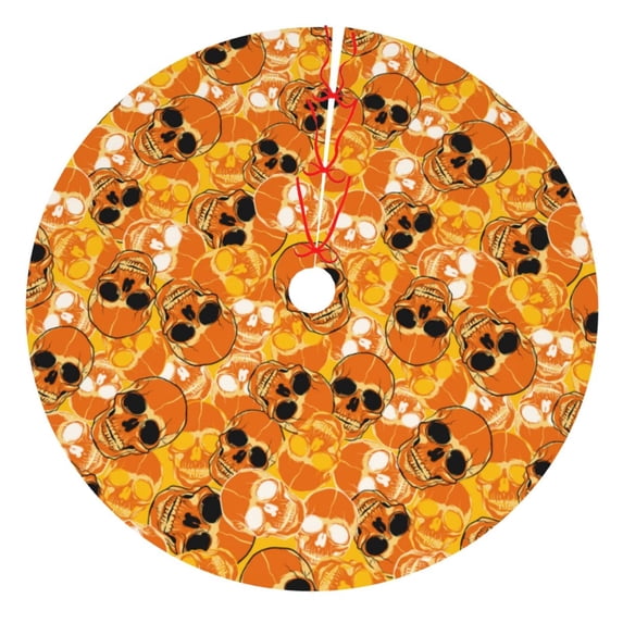 Lsque Skulls Print Christmas Tree Skirt, Tree Skirt with Ties or Velcro, Perfect for Holiday Decorations, Halloween, and New Year-30"
