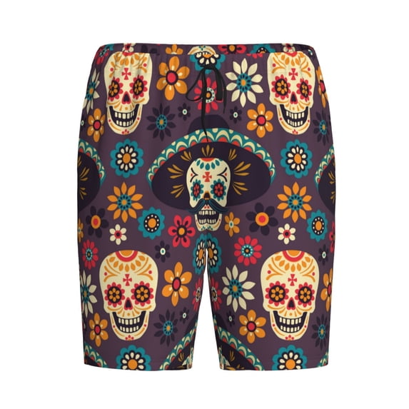 Lsque Skulls and Flowers Mens Sleep Pajama Shorts,Short Pajama Pants, Cotton Ultra-Soft Knit-Large
