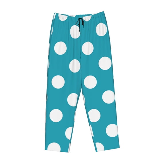 Lsque Sky Blue And White Polka Dot Print Women's Pajama Pants, Lounge Pant - Comfortable Home Wear,Elastic Waistband, Stylish Design-Small