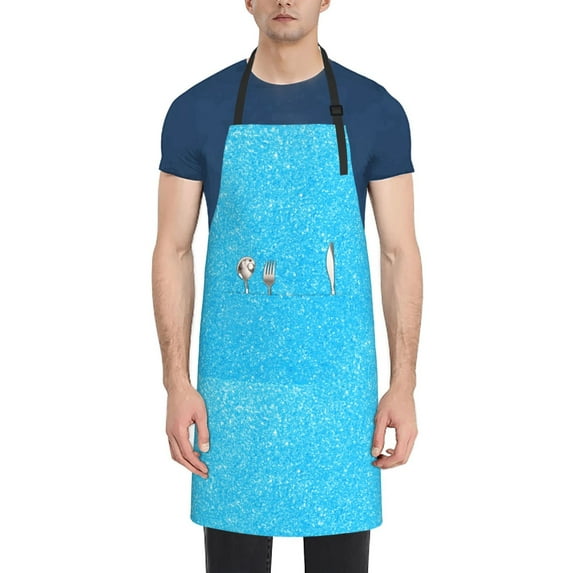 Lsque Sky Blue Glitter Waterproof Apron Chef Aprons for Men Heavy Duty Chemical Work Apron Extra Long Grilling Aprons with Adjustable Bib Apron