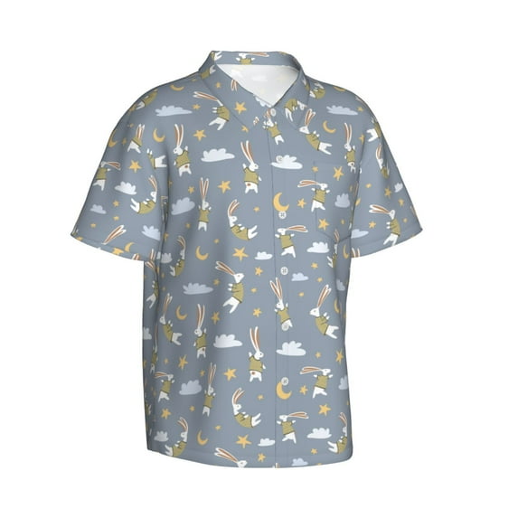 Lsque Sleep Rabbit pattern Hawaiian Shirt for Men, Unisex Summer Beach Casual Short Sleeve Button Down Shirts-3X-Large