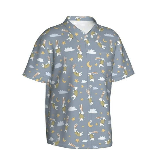 Lsque Sleep Rabbit pattern Hawaiian Shirt for Men, Unisex Summer Beach Casual Short Sleeve Button Down Shirts-X-Large