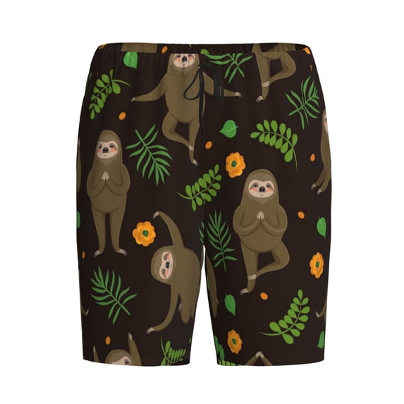 Lsque Sloth Doing Yoga Mens Sleep Pajama Shorts,Short Pajama Pants, Cotton Ultra-Soft Knit-Large