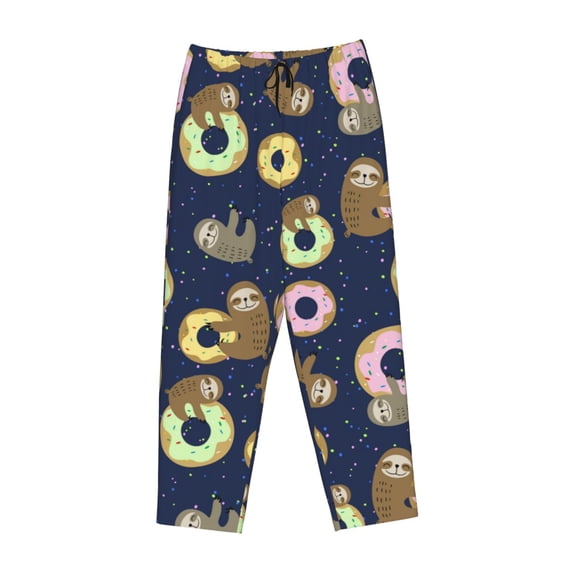 Lsque Sloth with Donuts Print Women's Pajama Pants, Lounge Pant - Comfortable Home Wear,Elastic Waistband, Stylish Design-Medium