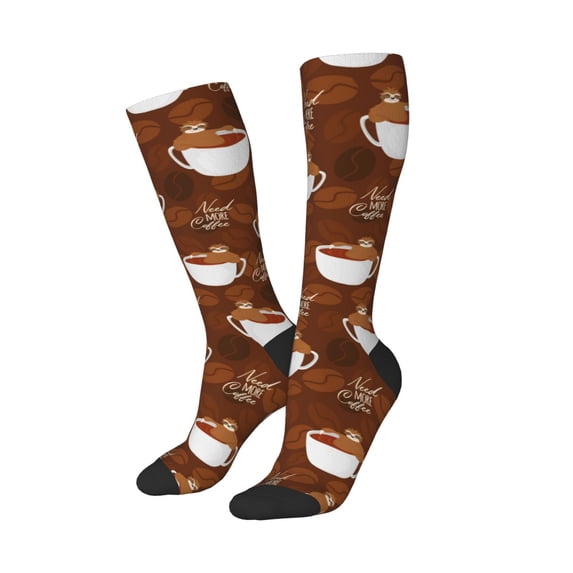 Lsque Sloths Need More Coffee Printed Crew Socks Men's Women's LightWeight Thin Casual Calf Socks ,Knee High Socks,Cotton Socks