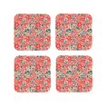 thumbnail image 1 of Lsque Small Coral Red Flowers Pattern 4" Drink Coasters Set of 4, PVC Leather Absorbent Coasters, Table Coaster Set Decorative Coffee Cup Coasters Housewarming Gift -Square, 1 of 1