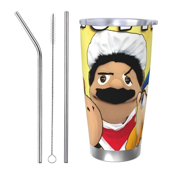 Lsque Sml Jeffy Pattern 20oz Car Cup with Lid and Straw, Insulated Coffee Cup with Straw Topper, Spill Proof Travel Coffee Mug, Stainless Steel Tumble