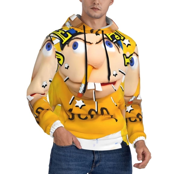 Lsque Sml Jeffy Pattern Casual Men's Hoodie,Hooded Sweatshirt with Kangaroo Pocket,Pullover Hoodie-Medium