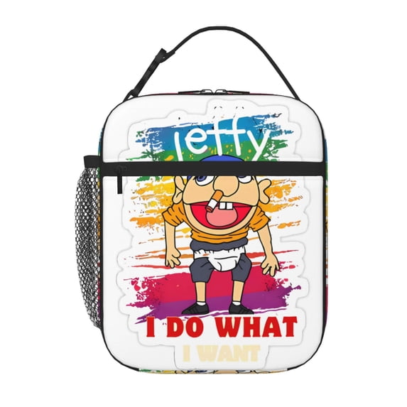 Lsque Sml Jeffy Pattern Insulated Lunch Bag – Lunch Box with Thick Insulation & Food-Grade PEVA Lining, Functional Compartments & Detachable Handle