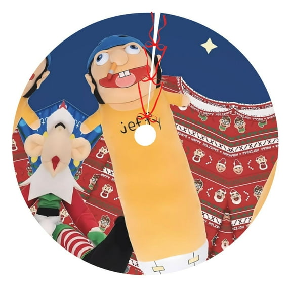 Lsque Sml Jeffy Print Christmas Tree Skirt, Tree Skirt with Ties or Velcro, Perfect for Holiday Decorations, Halloween, and New Year-48"
