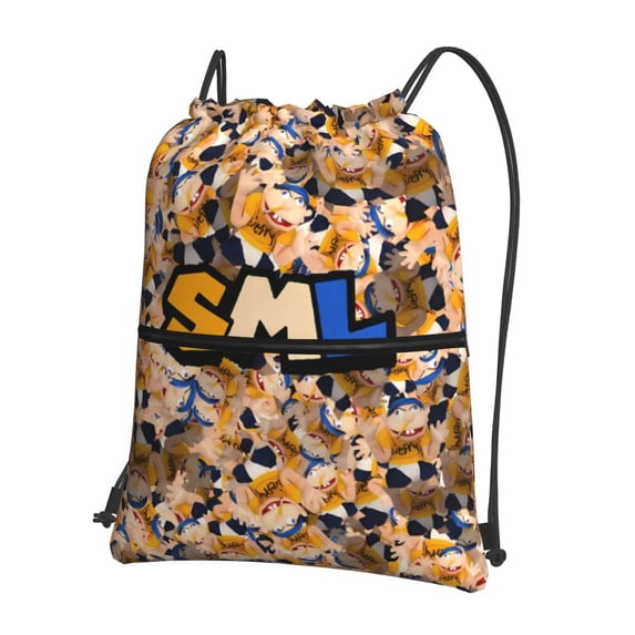 Lsque Sml Jeffy Print Drawstring zipper Backpack Bag Sport Gym Sackpack Cinch Bags Drawstring Bags Draw String Sport Bag-One Size