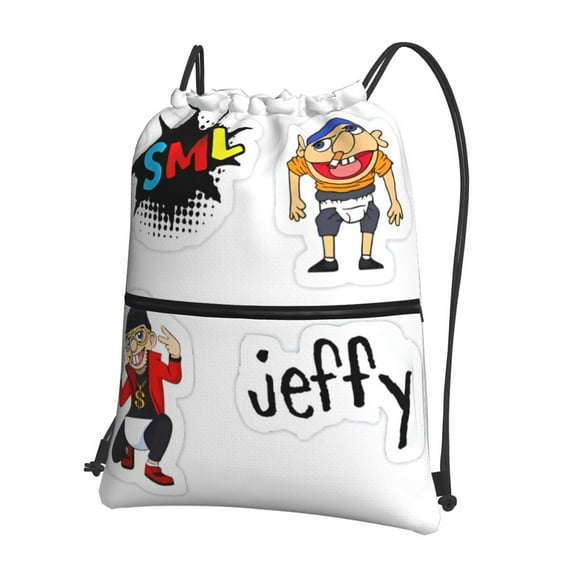 Lsque Sml Jeffy Print Drawstring zipper Backpack Bag Sport Gym Sackpack Cinch Bags Drawstring Bags Draw String Sport Bag-One Size