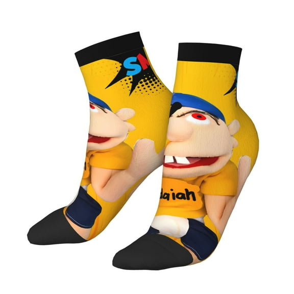 Lsque Sml Jeffy Printed Crew Socks, Moisture-Wicking Socks, Athletic Socks for Men Breathable Cushion Socks Casual Sport Socks for Running Traveling