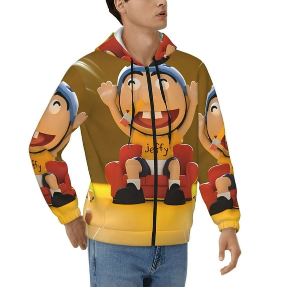 Lsque Sml Jeffy for Mens Full-zip Hoodie, Zip-up Pullover Hooded Sweatshirt, Kangaroo Pocket Hoodie Ideal for Daily Wear, Travel, and Home-XX-Large