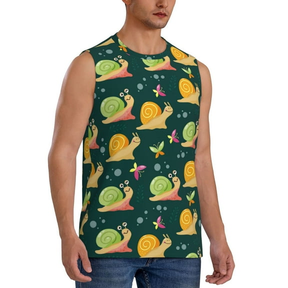 Lsque Snails And Butterfies Print Men's Cotton Blend Sleeveless Muscle Shirts (S-3XL)- Moisture Wicking, Odor Protection, UPF 30 ,Medium