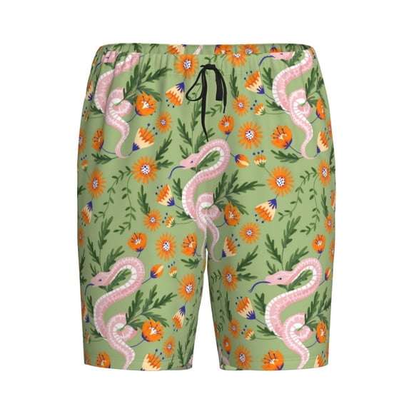 Lsque Snake And Floral Mens Sleep Pajama Shorts,Short Pajama Pants, Cotton Ultra-Soft Knit-XX-Large
