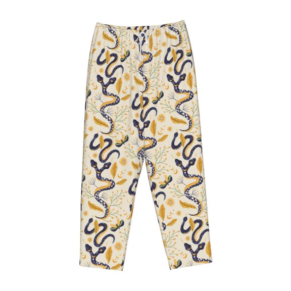 Lsque Snake And Floral Print Women's Pajama Pants, Lounge Pant - Comfortable Home Wear,Elastic Waistband, Stylish Design-Small