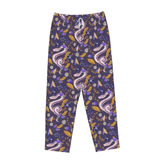 Lsque Snake And Floral Print Women's Pajama Pants, Lounge Pant - Comfortable Home Wear,Elastic Waistband, Stylish Design-Small