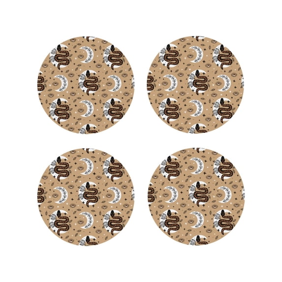 Lsque Snake And Flower Pattern 4" Drink Coasters Set of 4, PVC Leather Absorbent Coasters, Table Coaster Set Decorative Coffee Cup Coasters Housewarming Gift -Round Shape