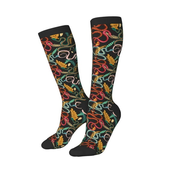 Lsque Snake And Flower Printed Crew Socks Men's Women's LightWeight Thin Casual Calf Socks ,Knee High Socks,Cotton Socks