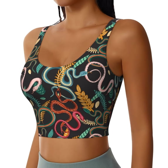Lsque Snake And Flower Printed Women'S Sports Bra, Compression, Moisture Wicking, High-Impact Sports Bra For Women,Supportive sports bra-