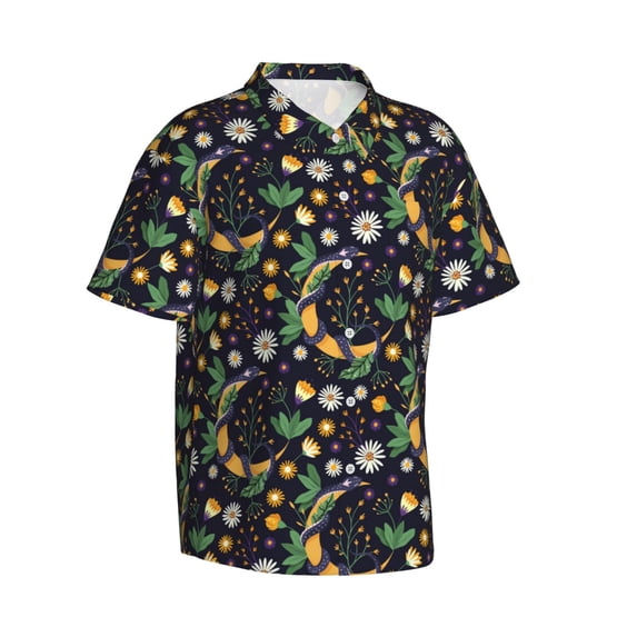 Lsque Snake And Flower pattern Hawaiian Shirt for Men, Unisex Summer Beach Casual Short Sleeve Button Down Shirts-Medium