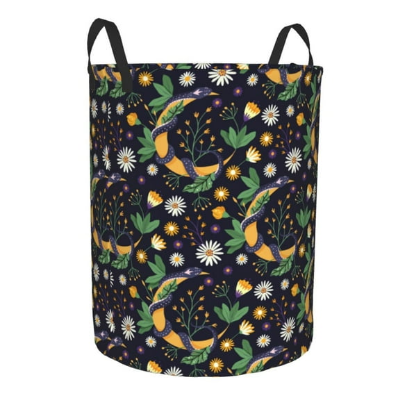 Lsque Snake And Flower pattern Laundry Hamper Basket, Tall Woven Rope Hamper Basket for Clothes, Lightweight Storage Basket, Collapsible Waterproof-Medium