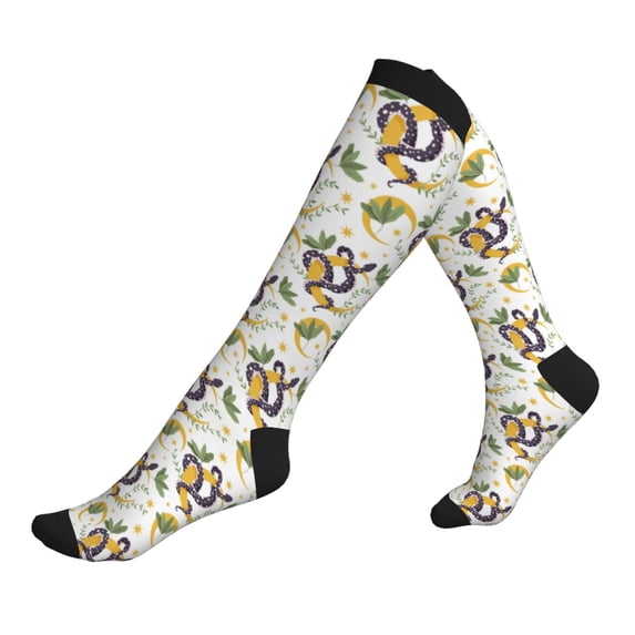 Lsque Snake And Moon Pattern Sport Compression Socks for Men & Women 15-20 mmHg Knee High Nurse Pregnant Running Medical and Travel Athletic
