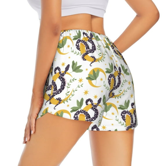 Lsque Snake And Moon Printed Women's Running Shorts with Liner Pockets,Elastic Quick Dry Workout Athletic Gym Yoga Shorts,Womens High Waist Shorts-XX-Large