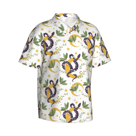 Lsque Snake And Moon pattern Hawaiian Shirt for Men, Unisex Summer Beach Casual Short Sleeve Button Down Shirts-Small