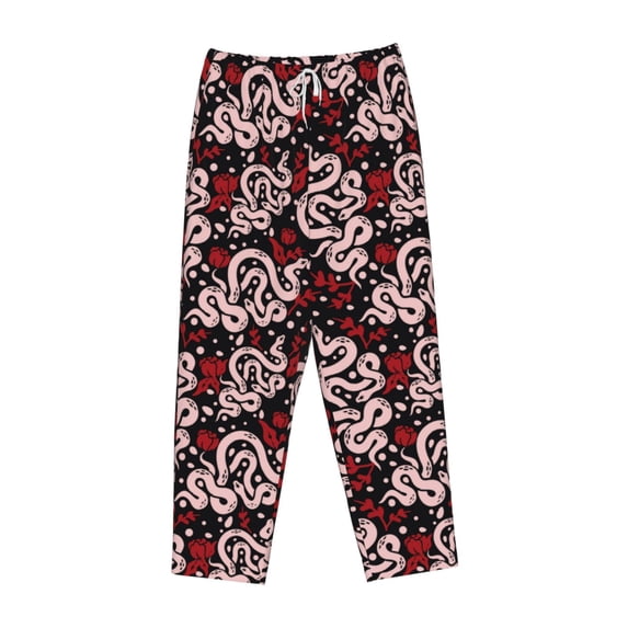Lsque Snake And Rose Print Women's Pajama Pants, Lounge Pant - Comfortable Home Wear,Elastic Waistband, Stylish Design-Medium