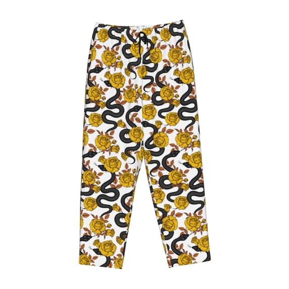 Lsque Snake And Rose Print Women's Pajama Pants, Lounge Pant - Comfortable Home Wear,Elastic Waistband, Stylish Design-Small